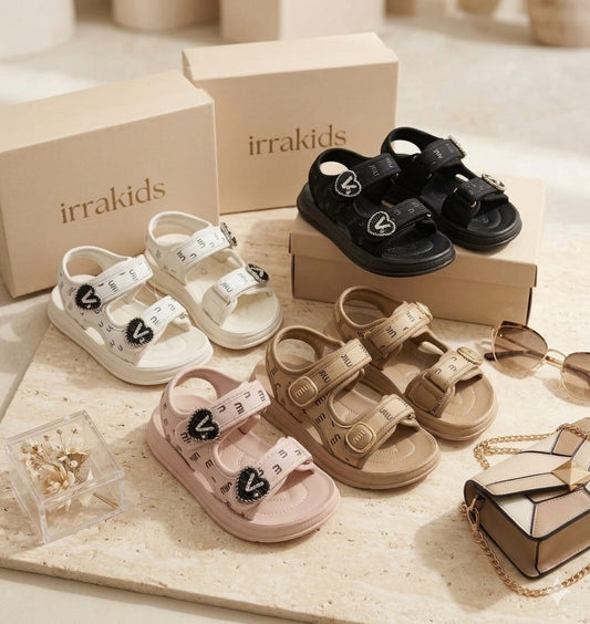 Sandales d'été pour filles Mignonnes double bride Scratch Semelle souple Chaussures confortables pour enfants 