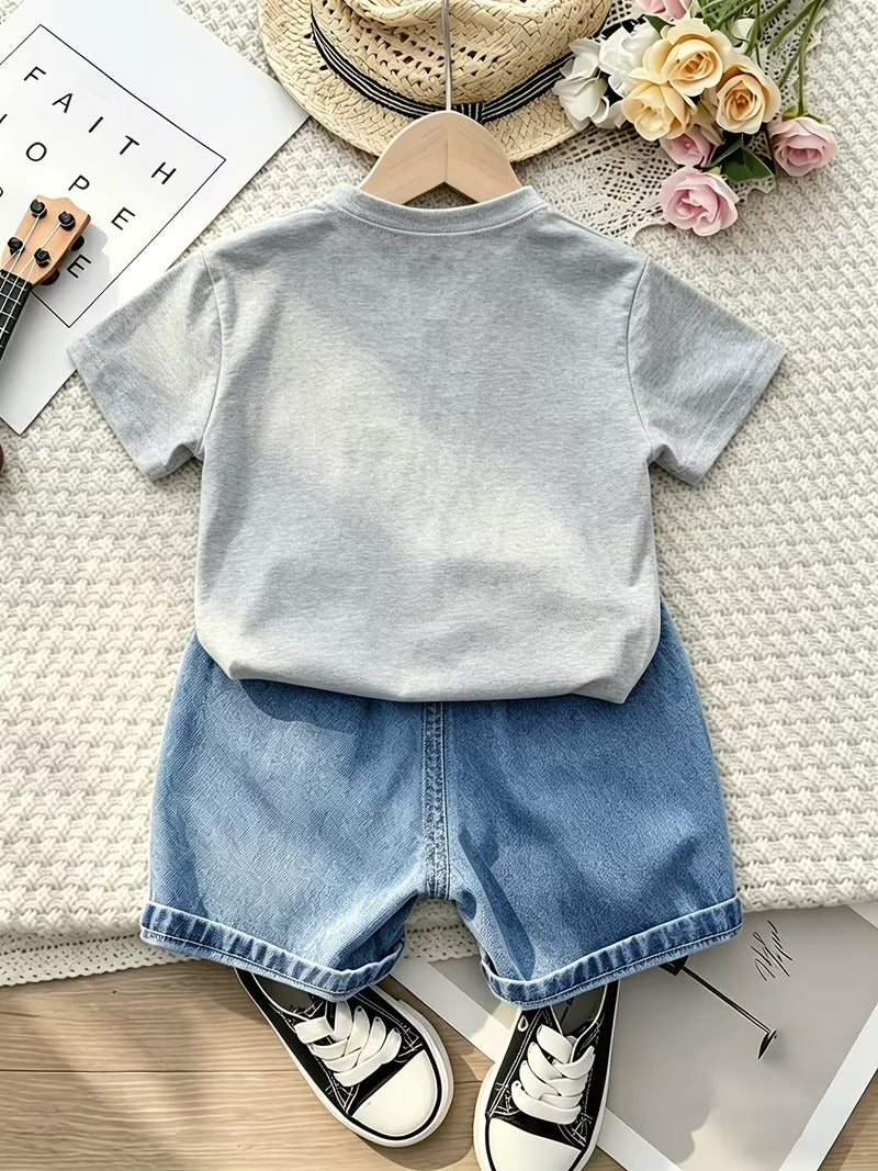 Ensemble tenue d'été pour enfants Chemise à rayures en coton et short Vêtements doux et respirants pour garçons 