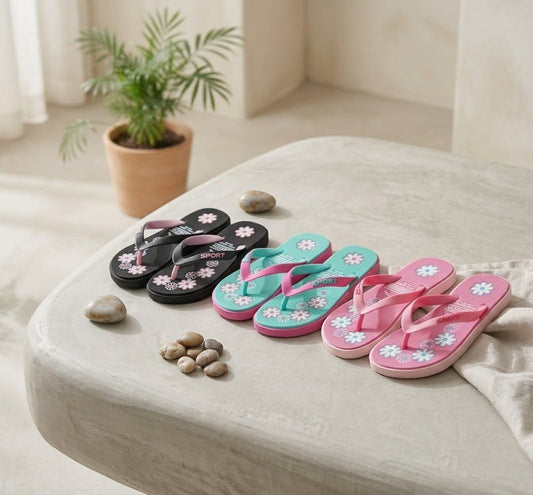 Girls' Floral Platform Flip Flops – Lightweight Summer Beach Slippers