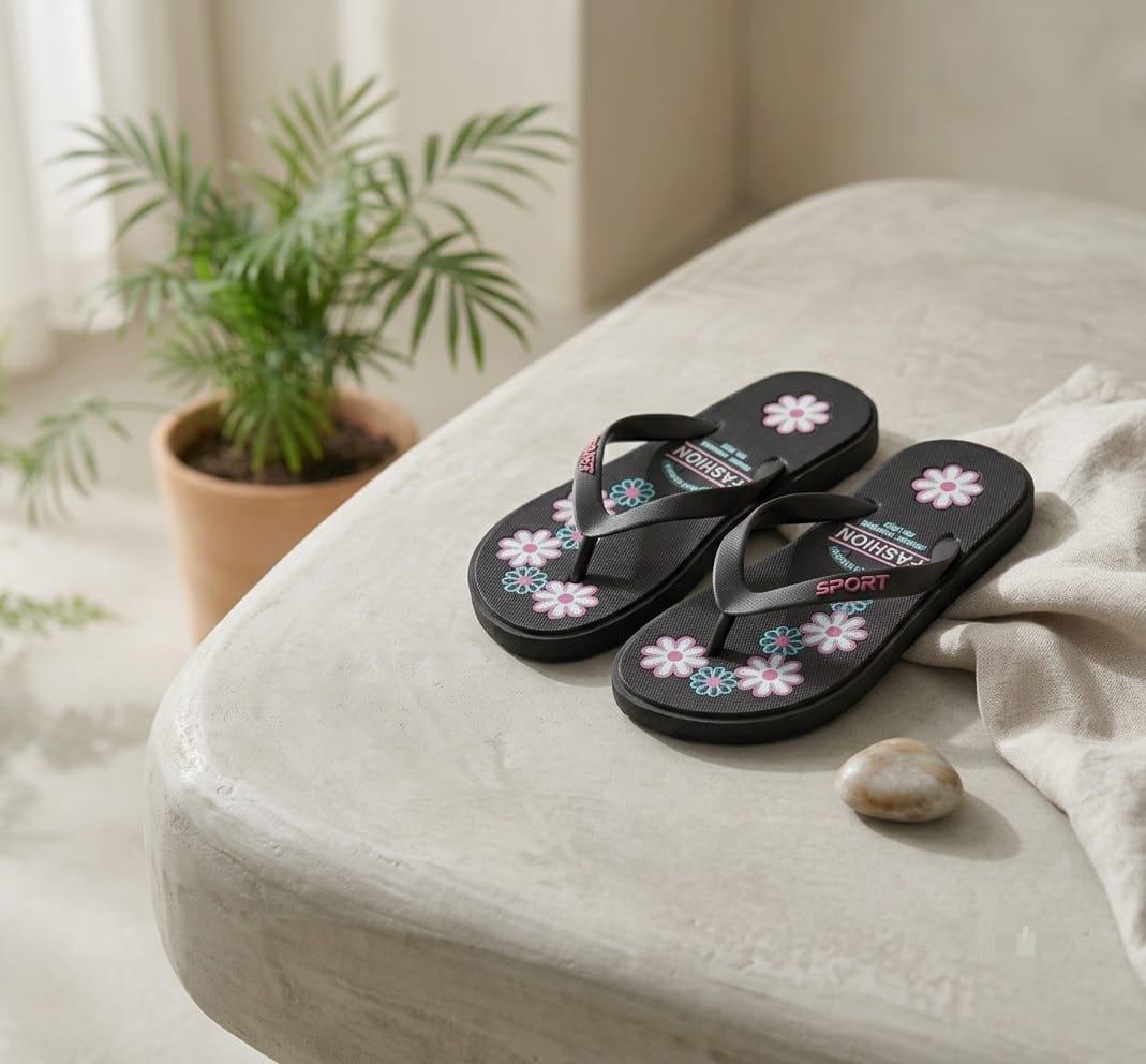 Girls' Floral Platform Flip Flops – Lightweight Summer Beach Slippers