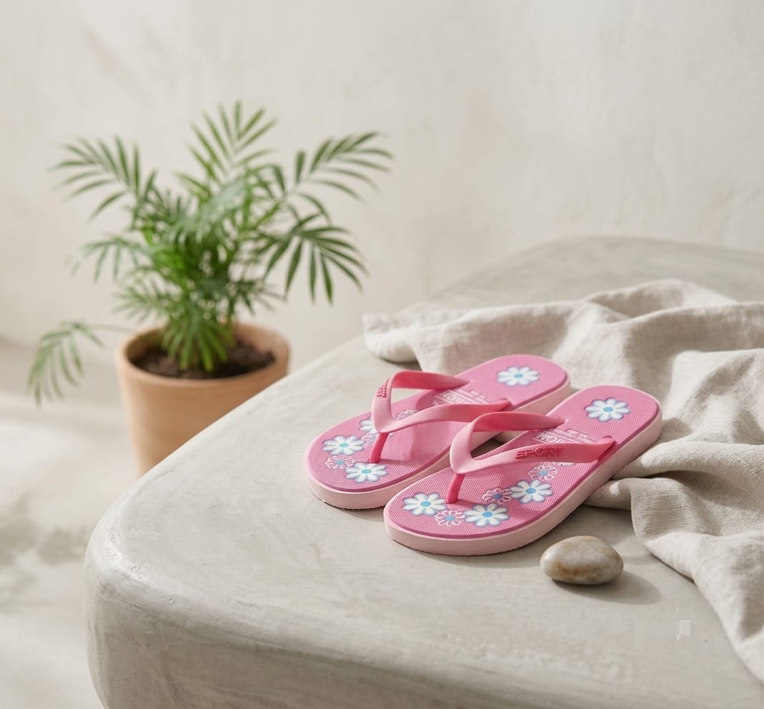 Girls' Floral Platform Flip Flops – Lightweight Summer Beach Slippers
