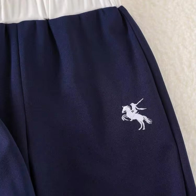 Ensemble décontracté unisexe deux pièces à col contrastant – Haut à manches longues et pantalon assorti