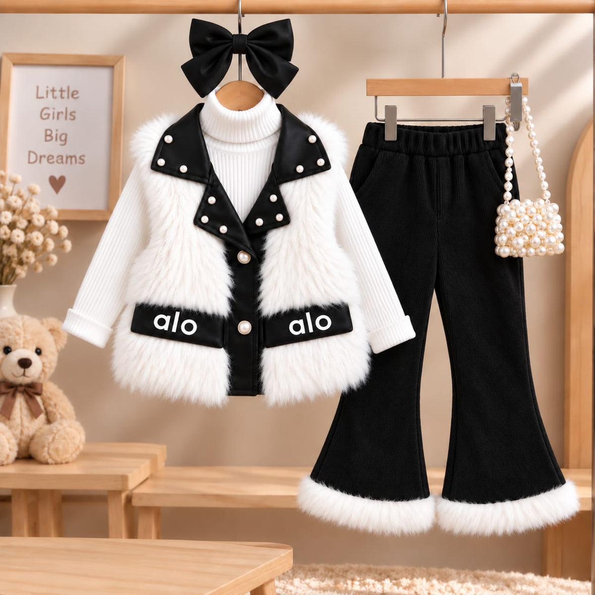 ✨ Ensemble 3 pièces en fourrure pour filles – Élégance, chaleur et style distinctif