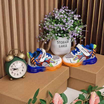 Spiderman Boys' LED Luminous Shoes - Spring & Autumn 2025 Soft Leather Sports Shoes with Light-Up Soles for Kids - IRRAKIDS