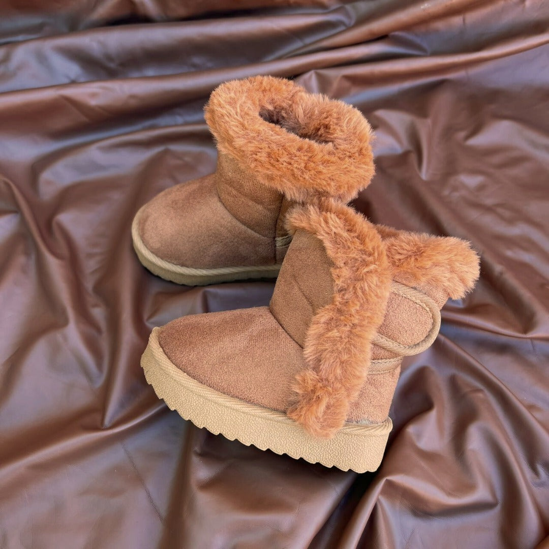 Girls Winter Boots Kids Warm Faux Fur Ankle Boots Soft Suede Non-Slip Sole Cute Casual Shoes for Children