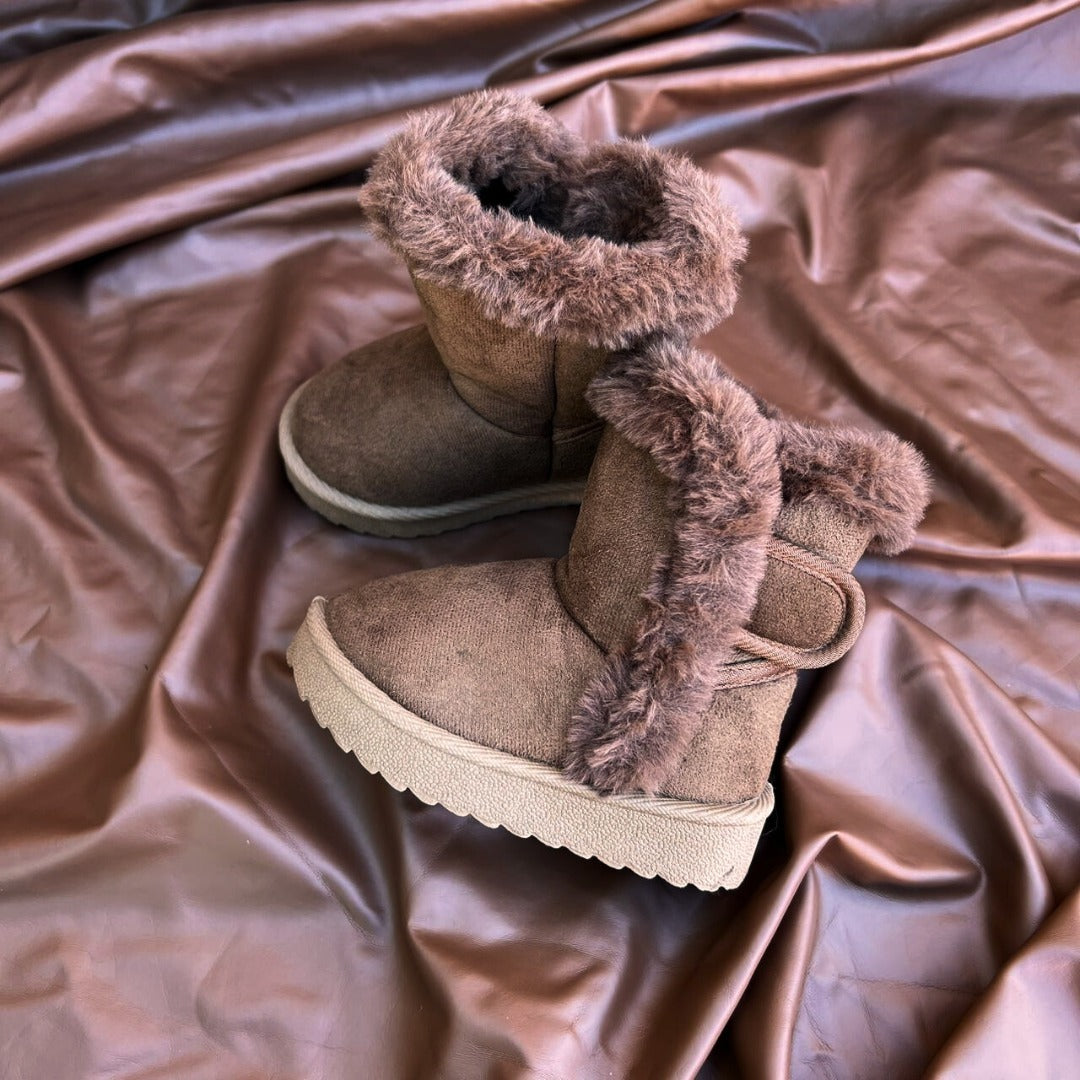 Girls Winter Boots Kids Warm Faux Fur Ankle Boots Soft Suede Non-Slip Sole Cute Casual Shoes for Children