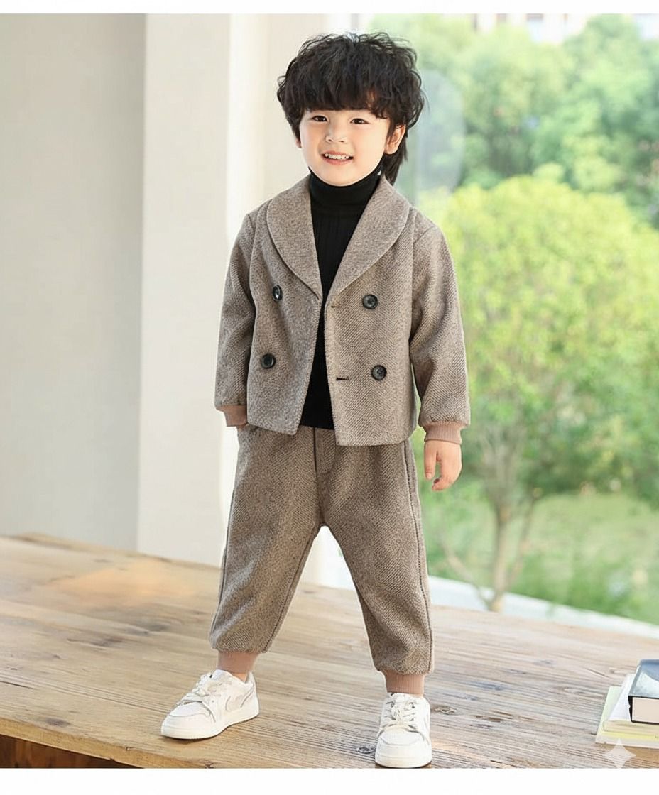 Ensemble trois pièces confortable en laine pour tout-petit, manteau, pull et pantalon