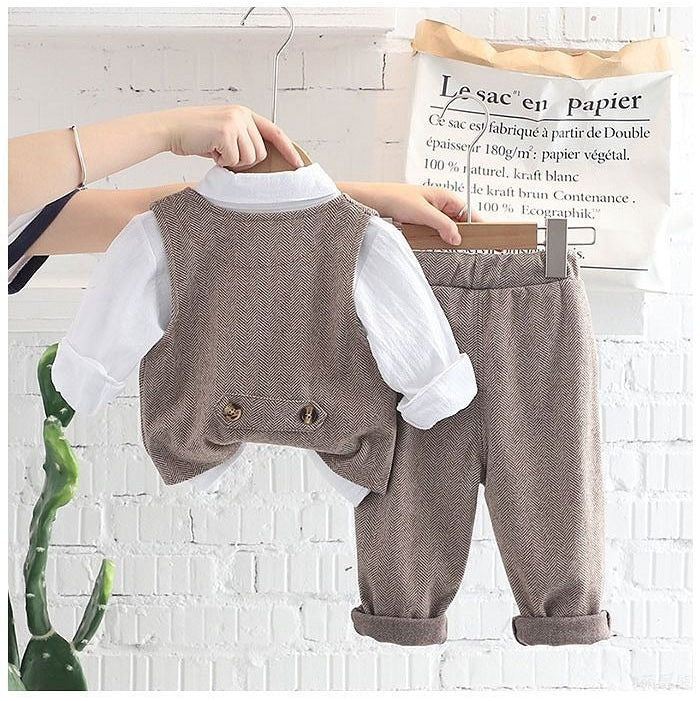 Ensemble gilet de cérémonie 3 pièces pour garçon, style gentleman classique