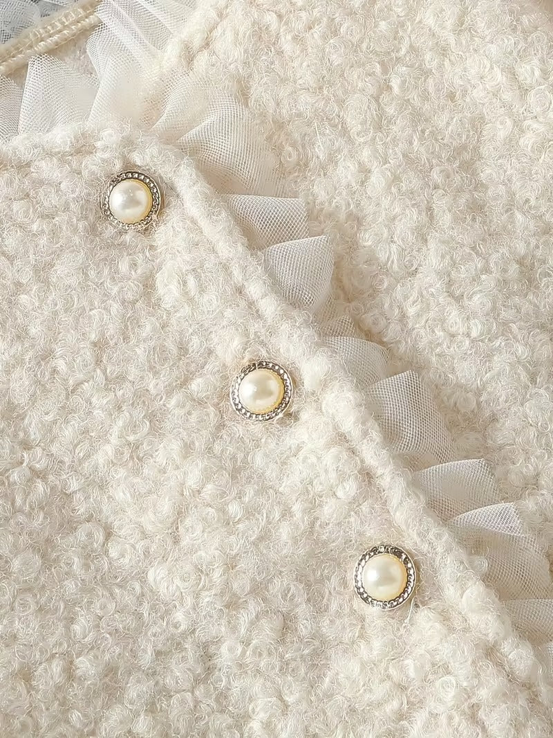 Ensemble robe élégante en tulle ivoire pour fille avec veste douce