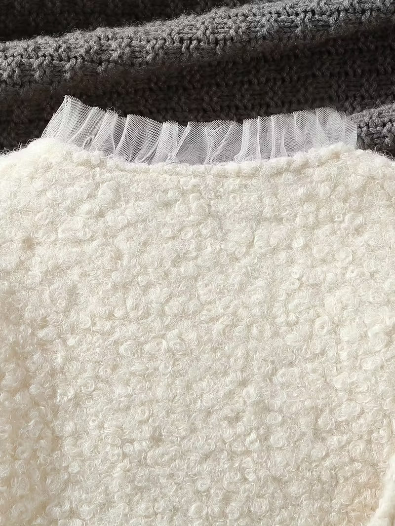 Ensemble robe élégante en tulle ivoire pour fille avec veste douce