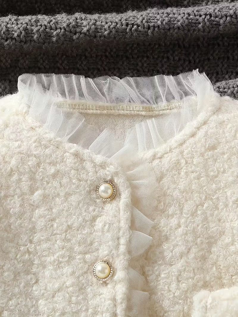 Ensemble robe élégante en tulle ivoire pour fille avec veste douce