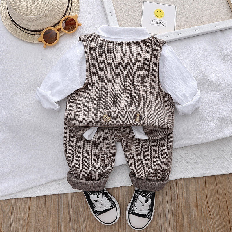 Ensemble gilet de cérémonie 3 pièces pour garçon, style gentleman classique