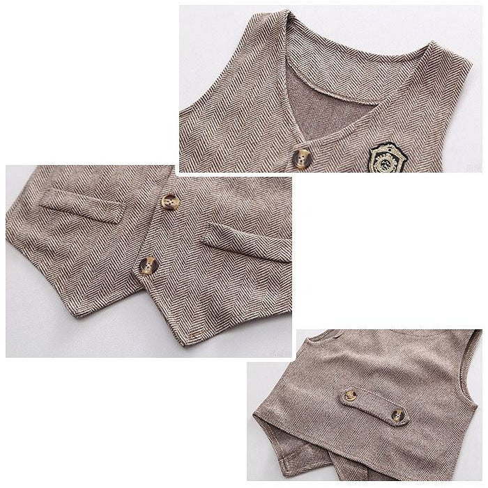 Ensemble gilet de cérémonie 3 pièces pour garçon, style gentleman classique