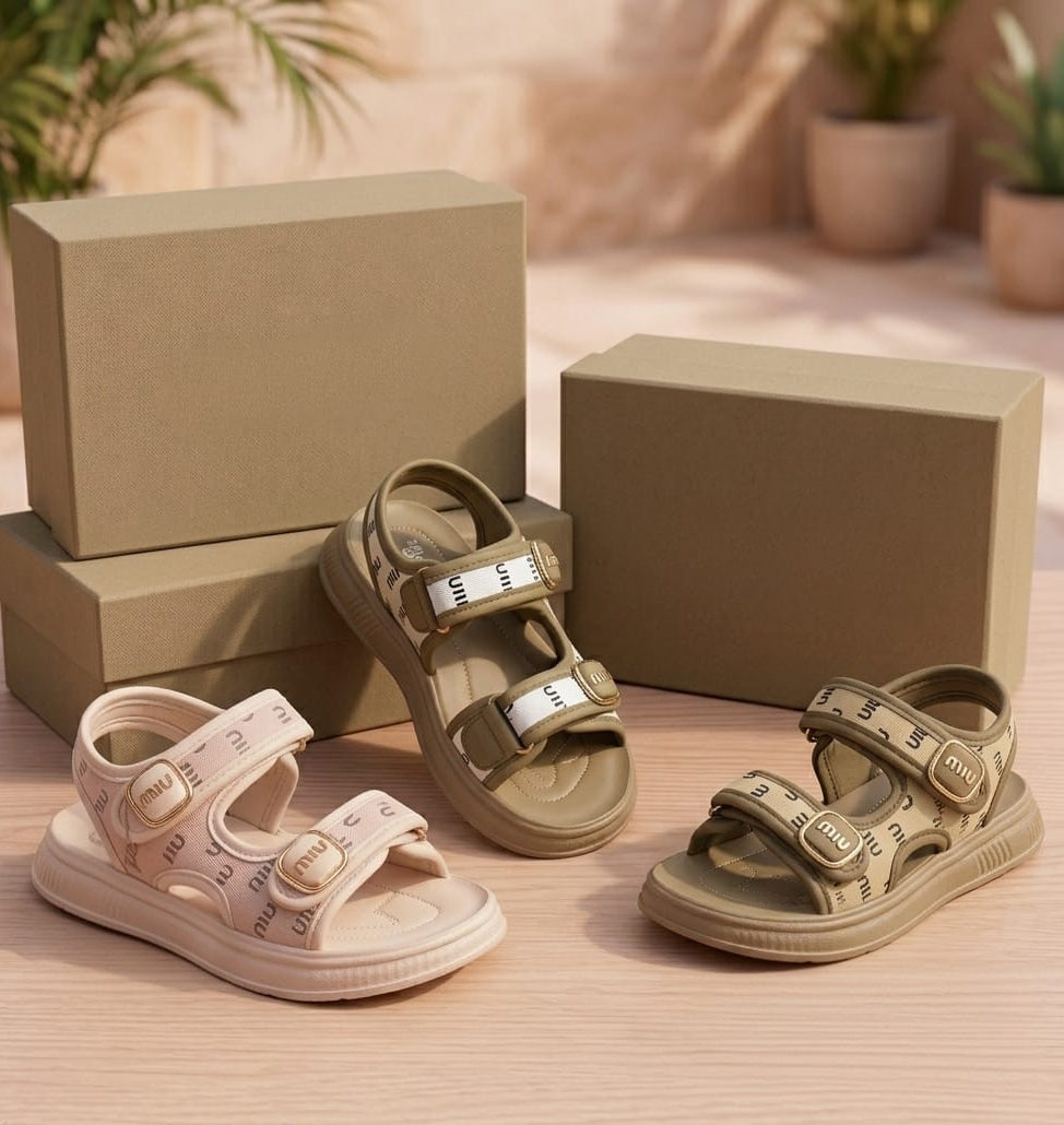 Sandales d'été pour filles Mignonnes double bride Scratch Semelle souple Chaussures confortables pour enfants 