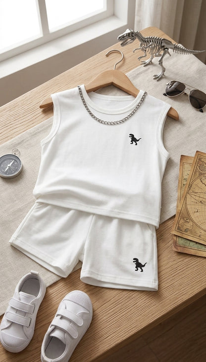 Cute Print Summer Tank Top and Shorts Set with Crew Neck for Kids