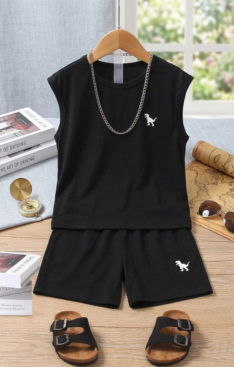 Cute Print Summer Tank Top and Shorts Set with Crew Neck for Kids