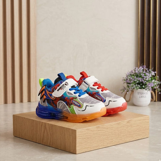 Spiderman Boys' LED Luminous Shoes - Spring & Autumn 2025 Soft Leather Sports Shoes with Light-Up Soles for Kids