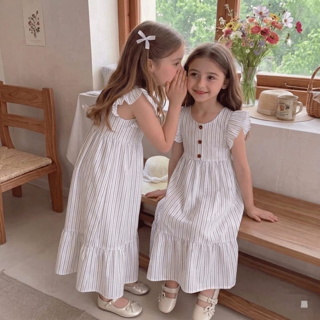 Ensemble de tenue d'été 2026 pour enfants, chemise rayée en coton, short et robe, vêtements doux et respirants pour garçons et filles