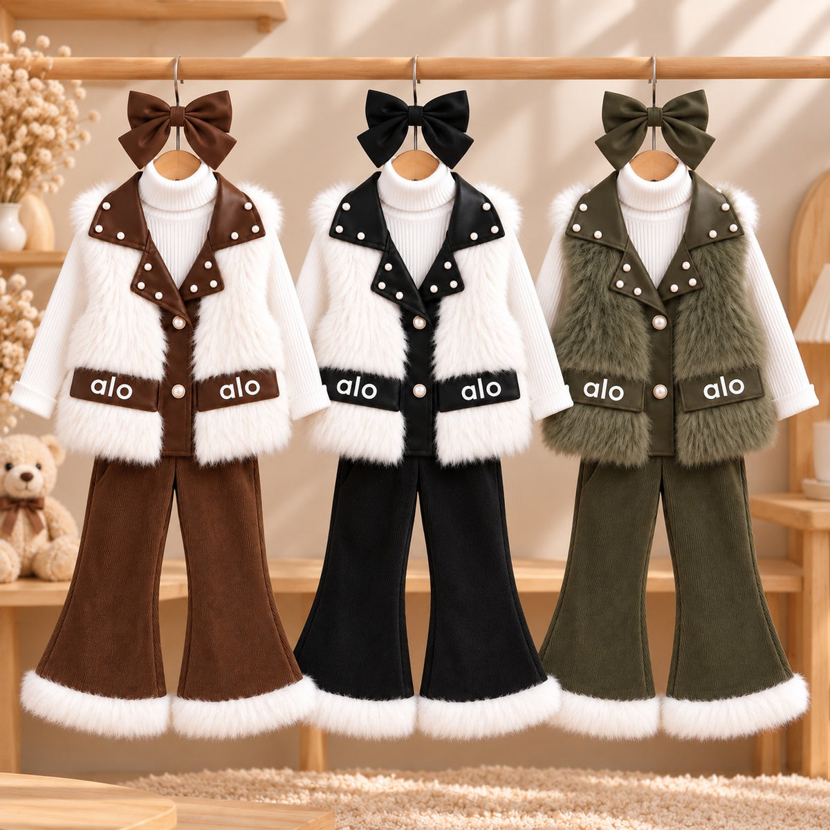 ✨ Ensemble 3 pièces en fourrure pour filles – Élégance, chaleur et style distinctif