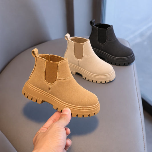 Kids’ Stylish Chelsea Ankle Boots with Elastic Side Panels, Rounded Toes and Chunky Treaded Sole