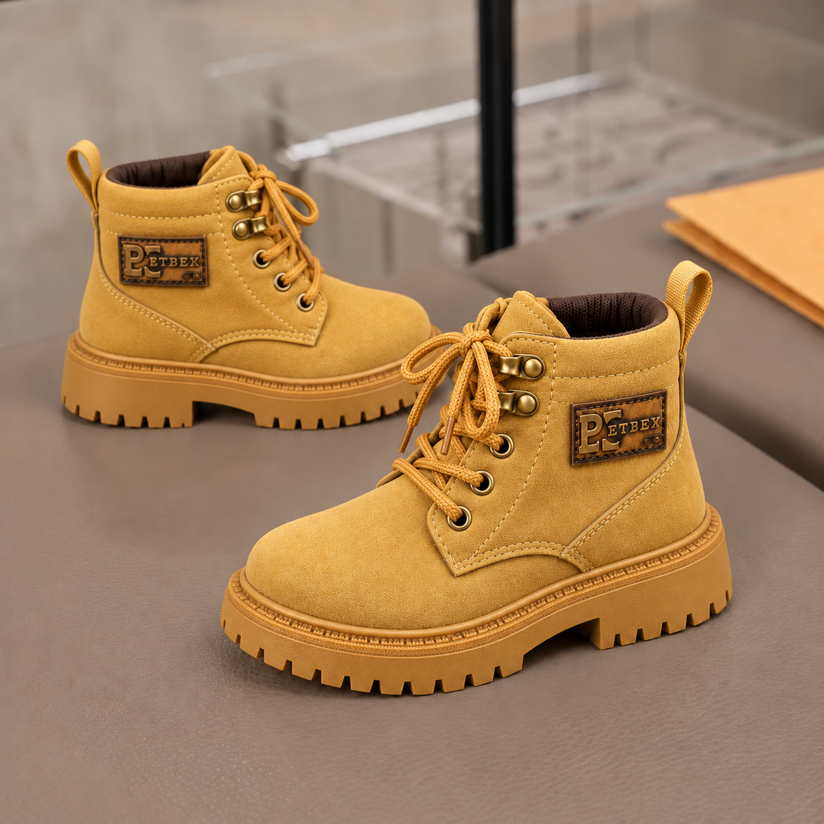Bottines classiques à lacets pour enfant avec finition effet daim, cols rembourrés et semelles crantées à fort profil –pour les tenues de tous les jours et les sorties spéciales