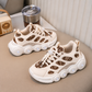 Baskets tendance à semelles épaisses pour enfants avec empiècements à motifs, laçage réglable et détails circulaires audacieux sur la semelle – Chaussures élégantes du quotidien pour filles et garçons