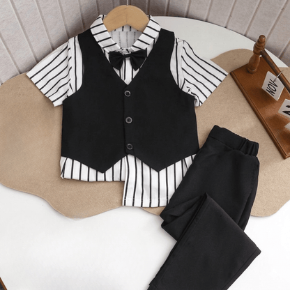 Elegant Kids Formal Outfit Set – Shirt, Vest, Bow Tie & Pants