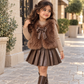 Ensemble 3 pièces « Manteau et jupe élégants en fausse fourrure avec détails de nœud »