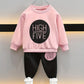 2 Pieces Adorable Toddler Letter Print Pullover & Black Pants Set for Boys and Girls