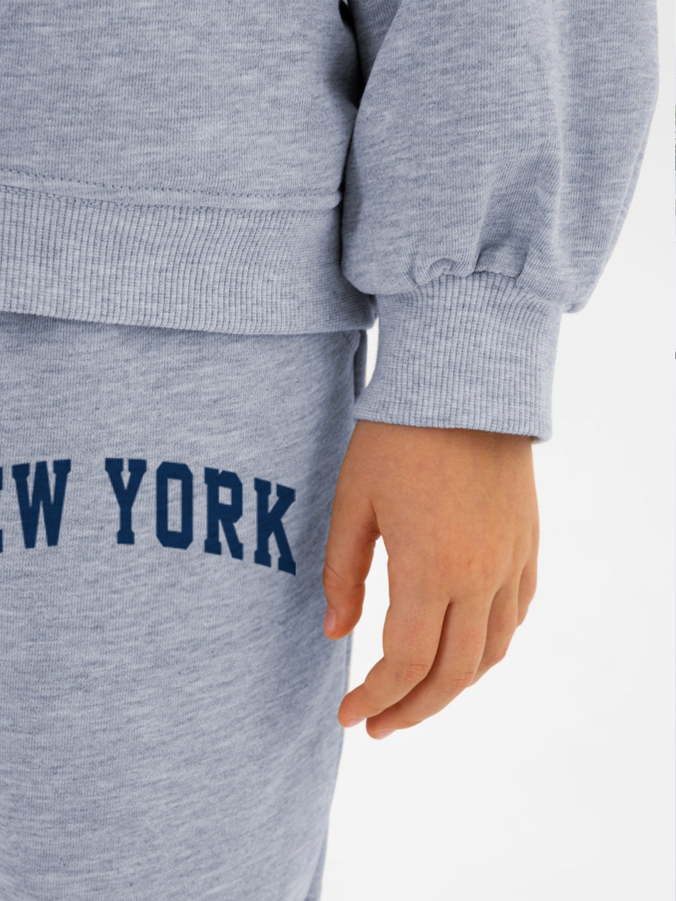 2 pièces Gris clair mélangé/New York : Ensemble de survêtement en coton douillet pour enfants - Unisexe