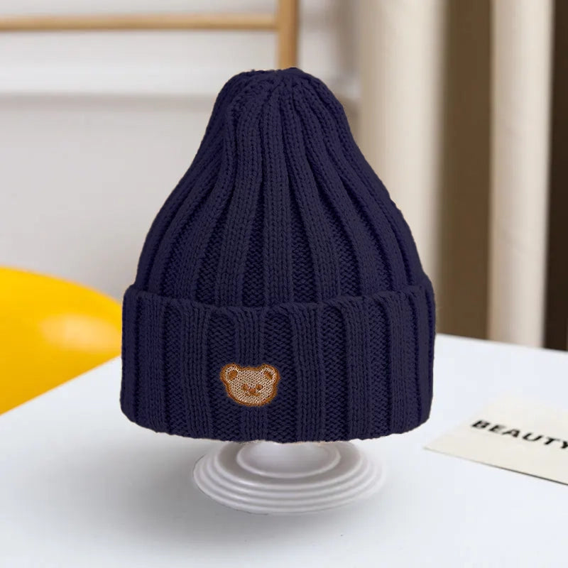 Adorable Bear Bliss : Bonnets en tricot doux de dessin animé mignon pour enfants - Mode confortable d'automne et d'hiver