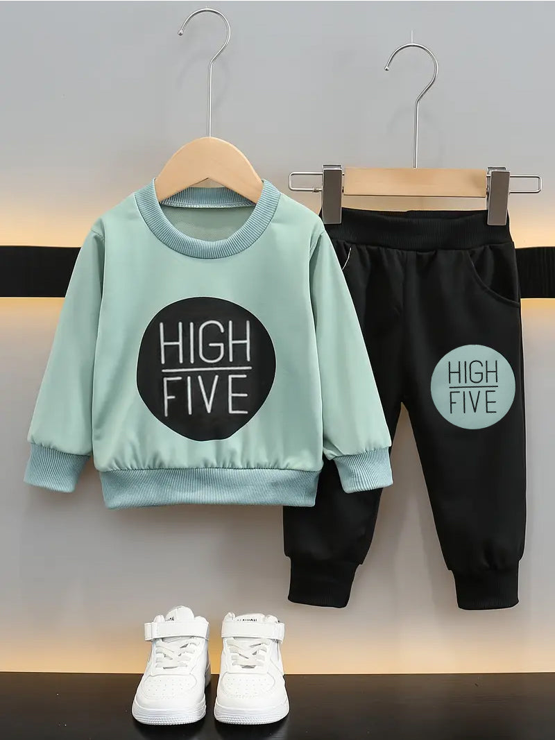 2 Pieces Adorable Toddler Letter Print Pullover & Black Pants Set for Boys and Girls