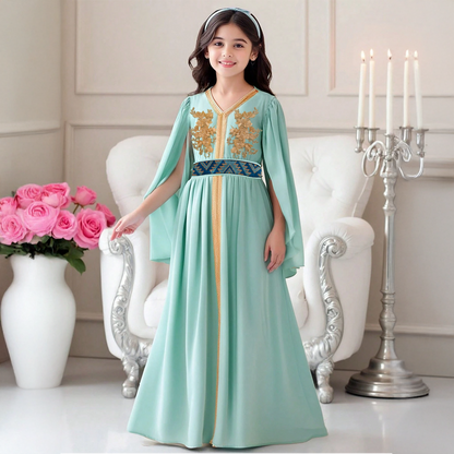 Robe brodée luxueuse pour fille – Détails dorés pour les occasions spéciales