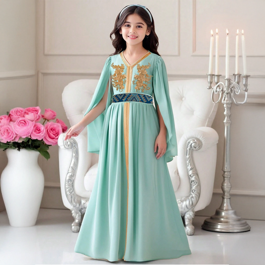 Robe brodée luxueuse pour fille – Détails dorés pour les occasions spéciales