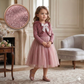 Ensemble 2 pièces pour fille : robe en tulle rose poudré enchanté et gilet en fausse fourrure