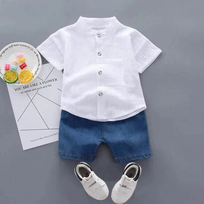 Cartoon Cool: Summer New Boys' Cotton Short Sleeve Shirt + Shorts Set - IRRAKIDS