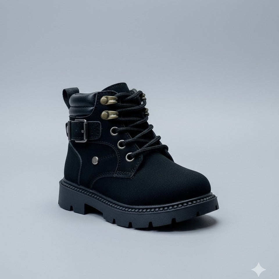 Kids rugged lace-up ankle boots with buckle — Product image: 