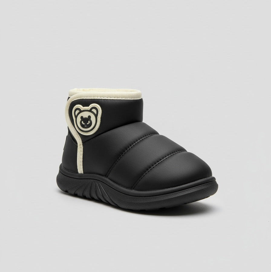 Girls' Plush-Lined Quilted Winter Ankle Boots with Bear Patch — Product image: 