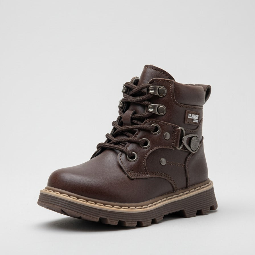 Kids Lace-Up Ankle Boots with Side Zipper — Product image: 