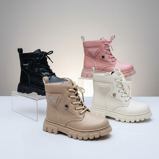 Girls' Lace‑Up Combat Boots with Lug Sole — Product image: 