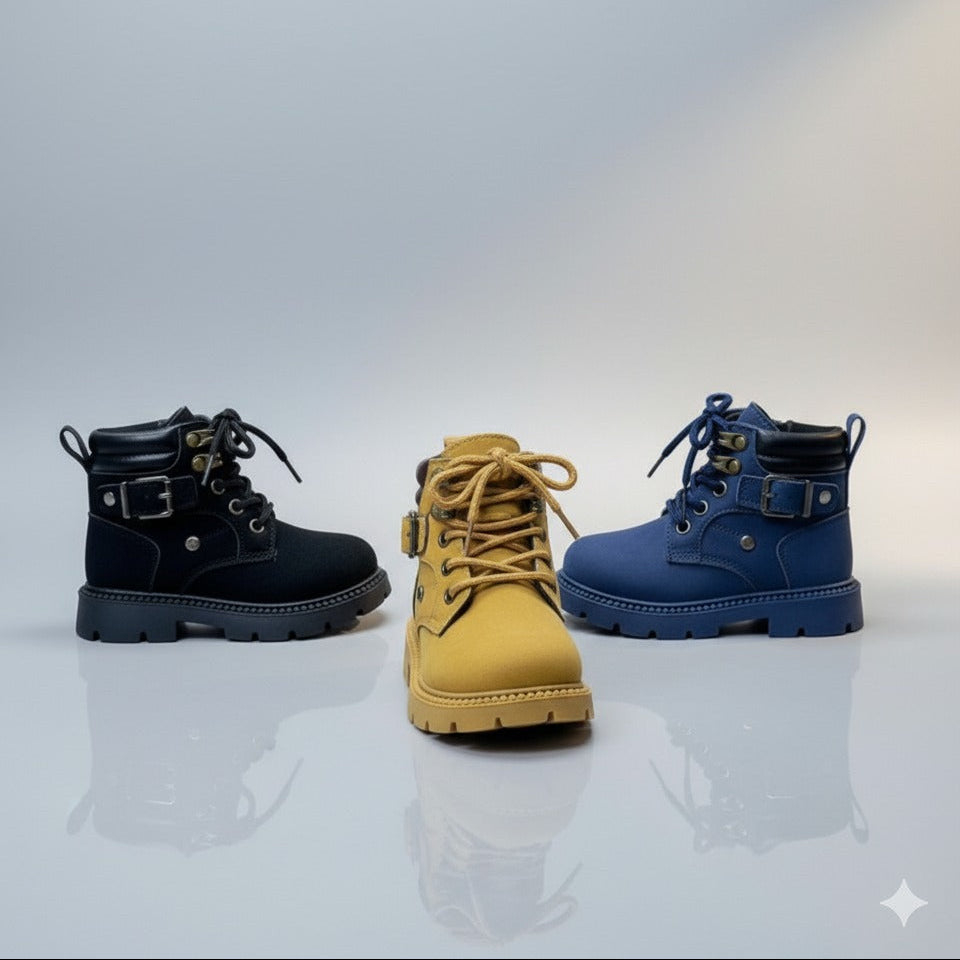 Kids rugged lace-up ankle boots with buckle — Product image: 