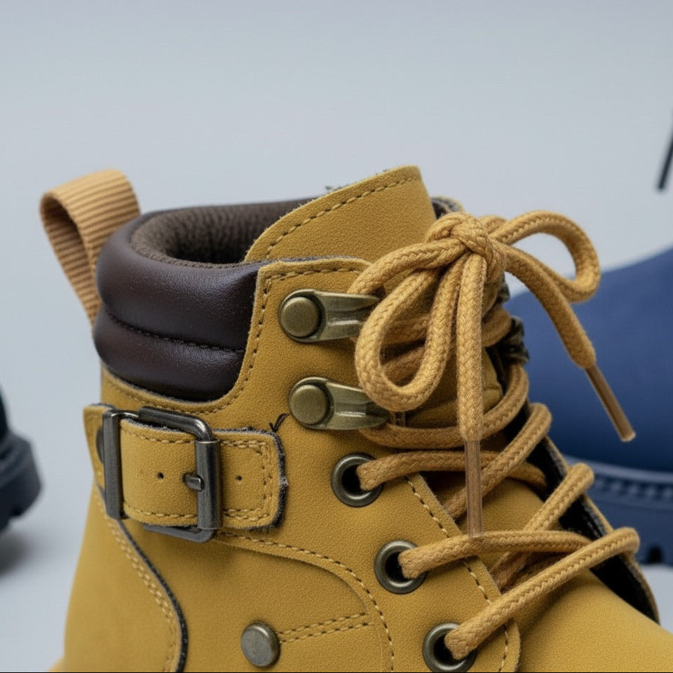 Kids rugged lace-up ankle boots with buckle — Product image: 