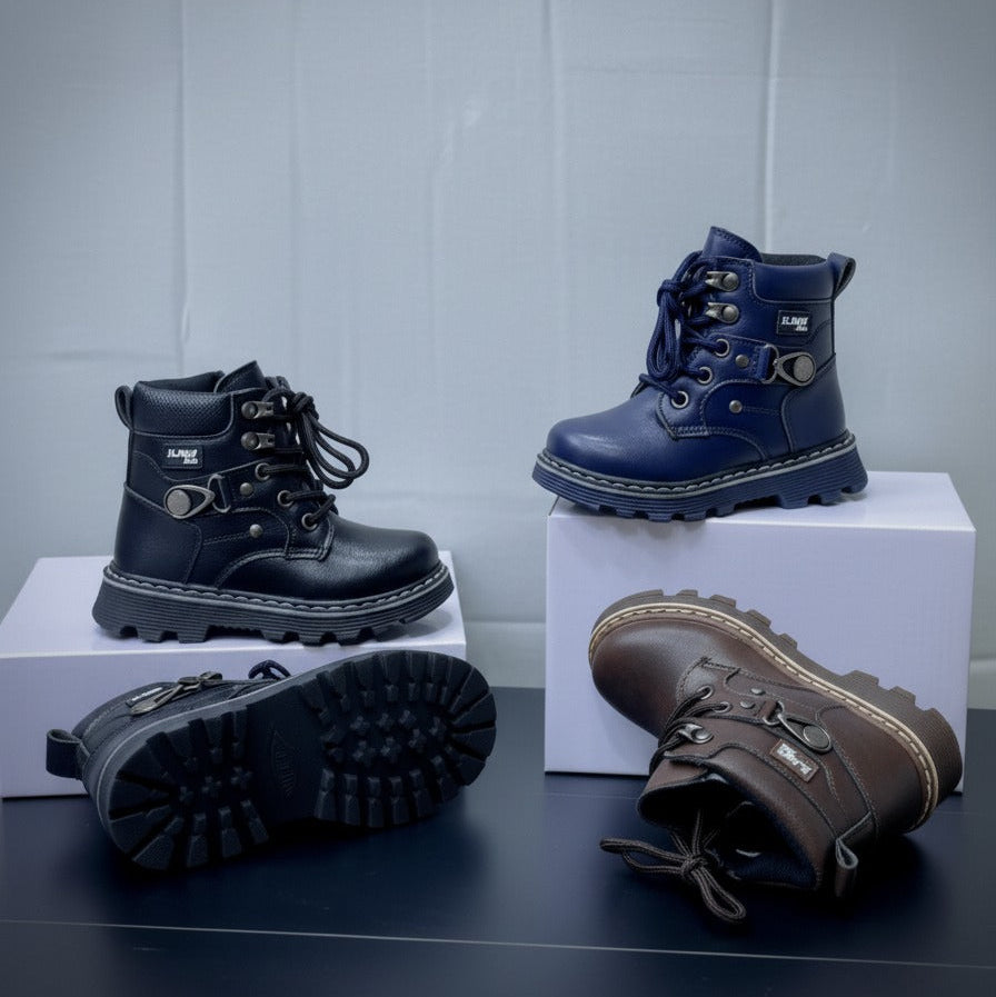 Kids Lace-Up Ankle Boots with Side Zipper — Product image: 