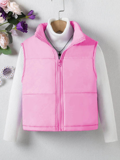 Chic Funnel Neck Zip Up Vest Puffer Coat for girls and boys- Casual Style with Sleeveless Comfort - IRRAKIDS
