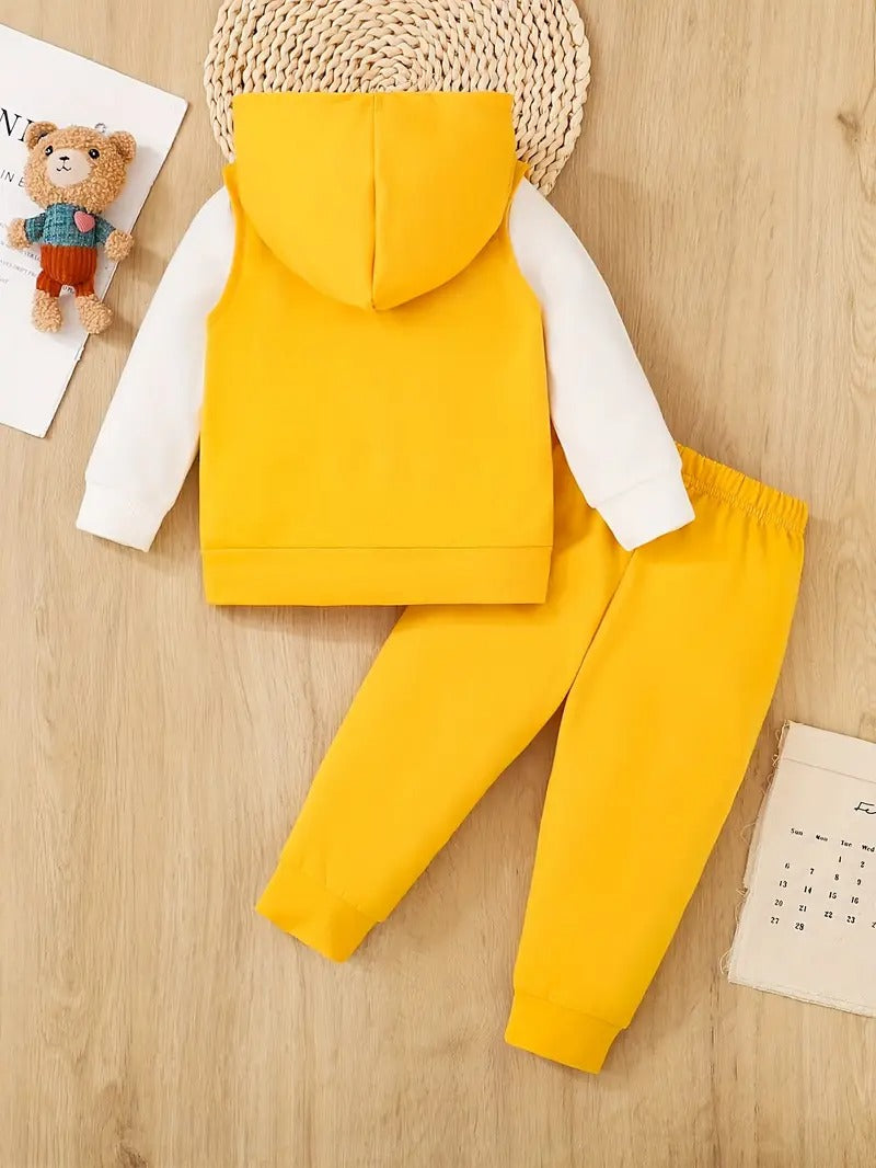 3-piece outfit set for boys and girls: a t-shirt with a bear print, a hooded sweatshirt, and sports pants.3-piece outfit set for boys and girls: a t-shirt with a bear print, a hooded sweatshirt, and sports pants.