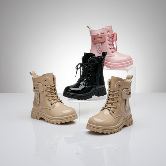 "Girls Stylish Shiny Patent Boots, Comfortable Warm Winter Boots for Kids"