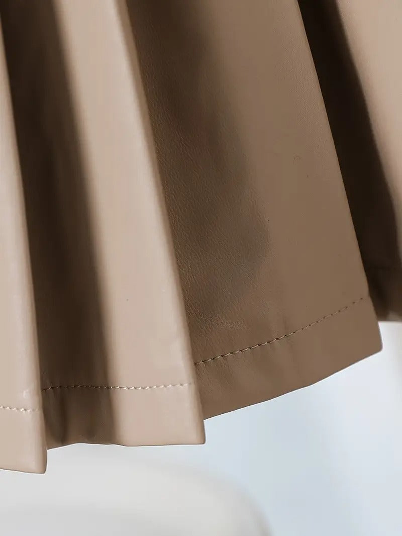 Ensemble 3 pièces « Manteau et jupe élégants en fausse fourrure avec détails de nœud »