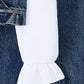 Girls' 3-Piece Denim Flare Pants Set with White Puff Sleeve Shirt & Layered Denim Camisole