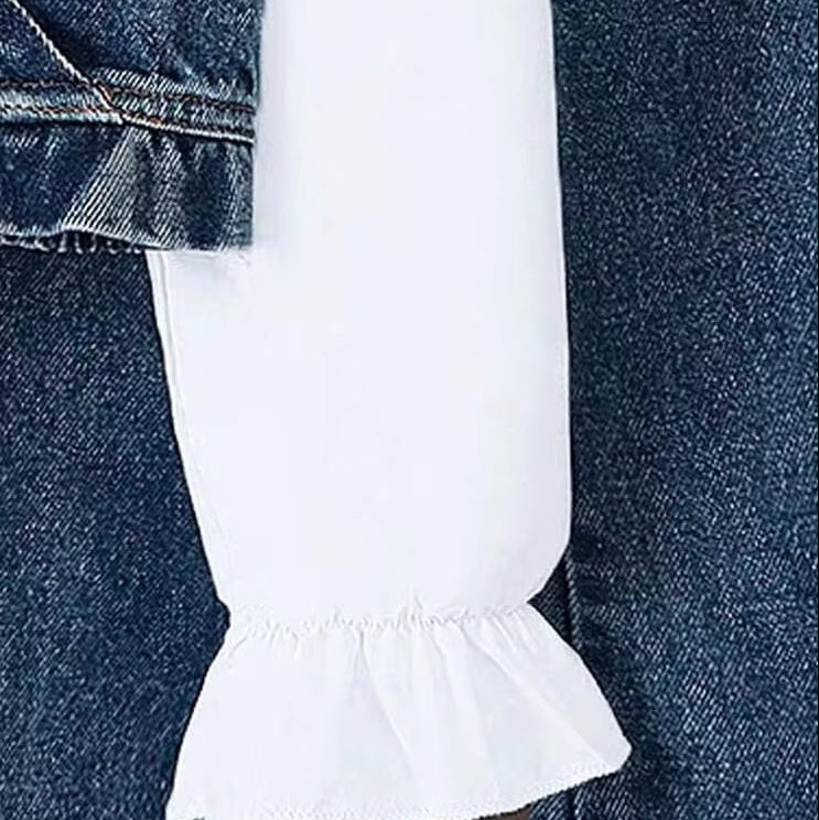 Girls' 3-Piece Denim Flare Pants Set with White Puff Sleeve Shirt & Layered Denim Camisole
