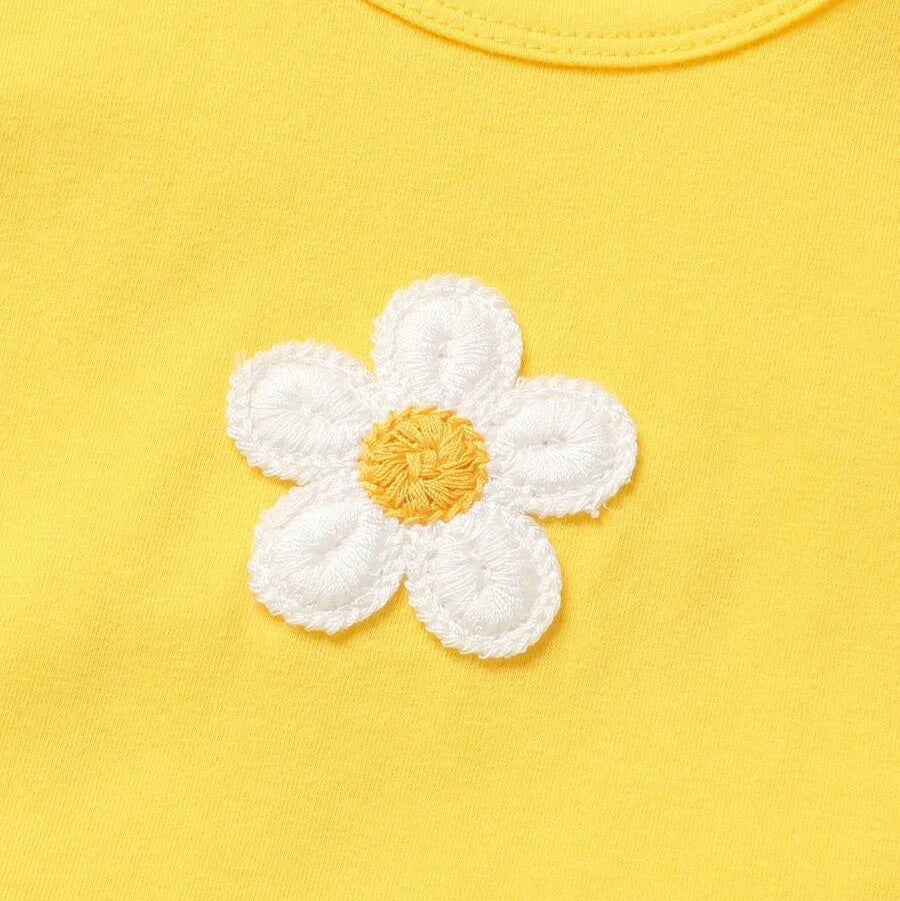 Sunny Daisy Girls Set – Sleeveless Top & Floral Denim Pants
